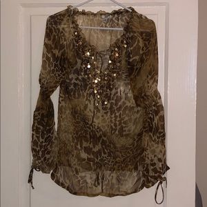Caché leopard print sheer top